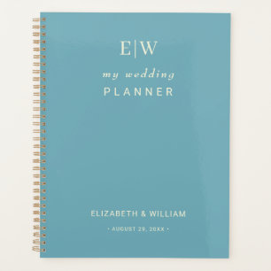 Agenda Azul Retro Simples Elegante com Casamento Monogram