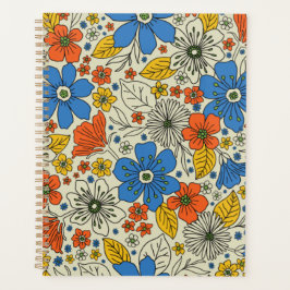 Agenda Azul Retroativo, Amarelo e Laranja Floral