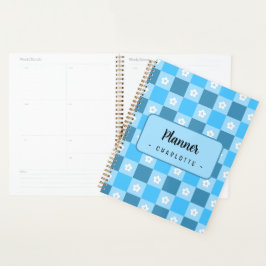 Agenda Azul Xadrez Floral