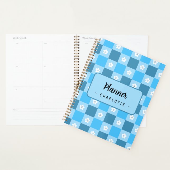 Agenda Azul Xadrez Floral (Exibição)