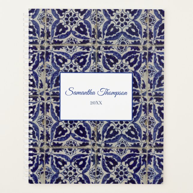 Agenda Azulejo Azulejo Azul, Russo Personalizado, Branco  (Frente)