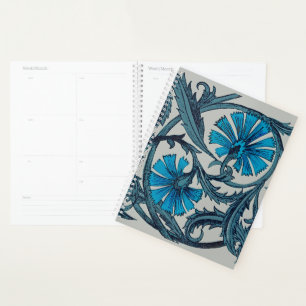 Agenda Azulejo decorativo rústico de arte floral azul vin
