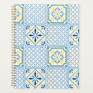 Agenda Azulejo Italiano Mediterrâneo Amarelo e Azul