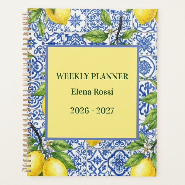 Agenda Azulejo Siciliano & Limão Personalizado de Volta à (Frente)