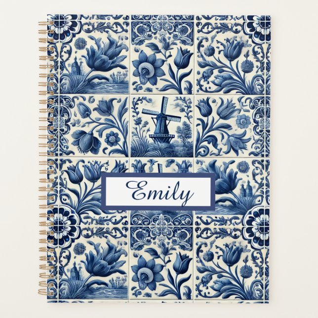 Agenda Azulejos Delft Elegantes Personalizados (Frente)