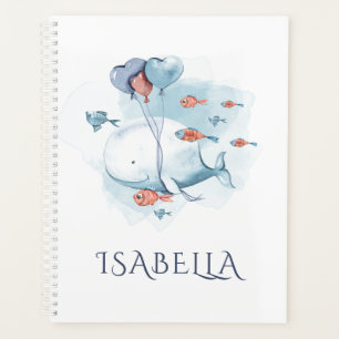 Agenda Baleia e peixes de aquarela
