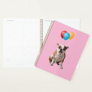 Agenda Balões de Buldogue Feliz Aniversário Rosa