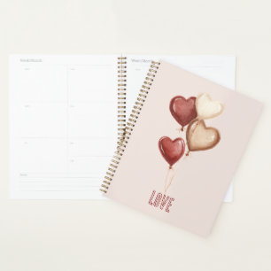 Agenda Balões de Coração de Amor Bege Vermelho Creme