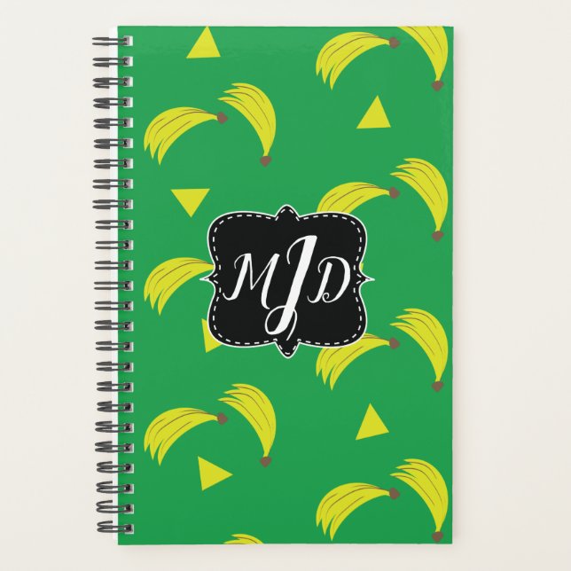 Agenda Bananas-Bonitas Mão Desenhada Padrão Amarelo Verde (Frente)