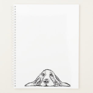 Agenda basset hound preto branco simples olhos de cachorr