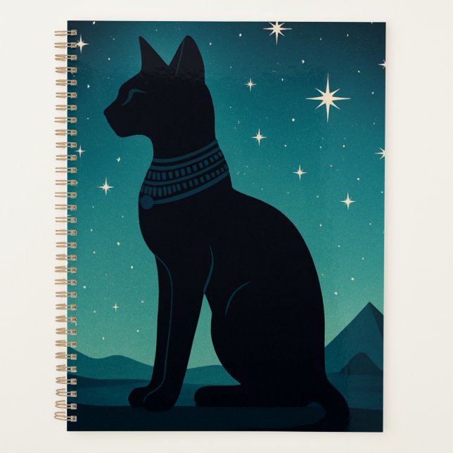 Agenda Bastet Planner Starry Egípcio Cat Art (Frente)