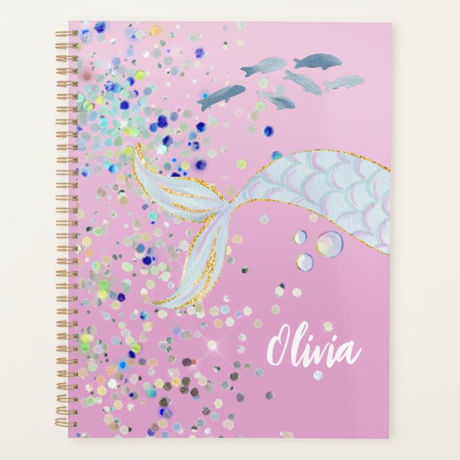 Agenda Bateria De Sereia Com Glitter Whimsical Sob O Mar (Frente)