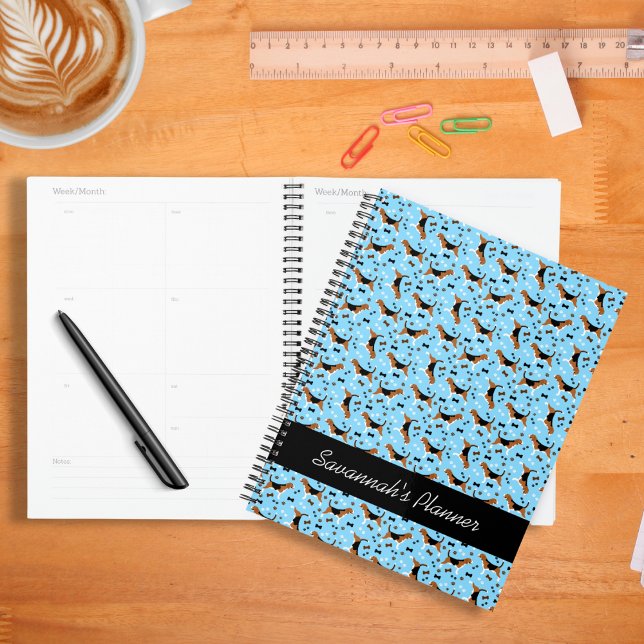 Agenda Beagle Dog Beagles Hound Standard Blue (Beagles Pattern Weekly Monthlyl Planner in blue)