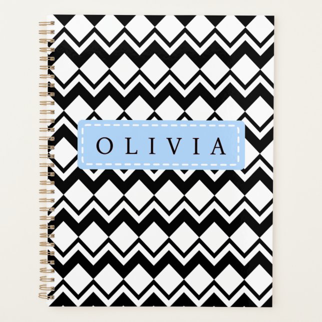 Agenda Beautiful Black & White Patterns Custom Name  (Frente)