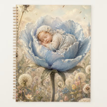 Bebê dormindo em flor azul 