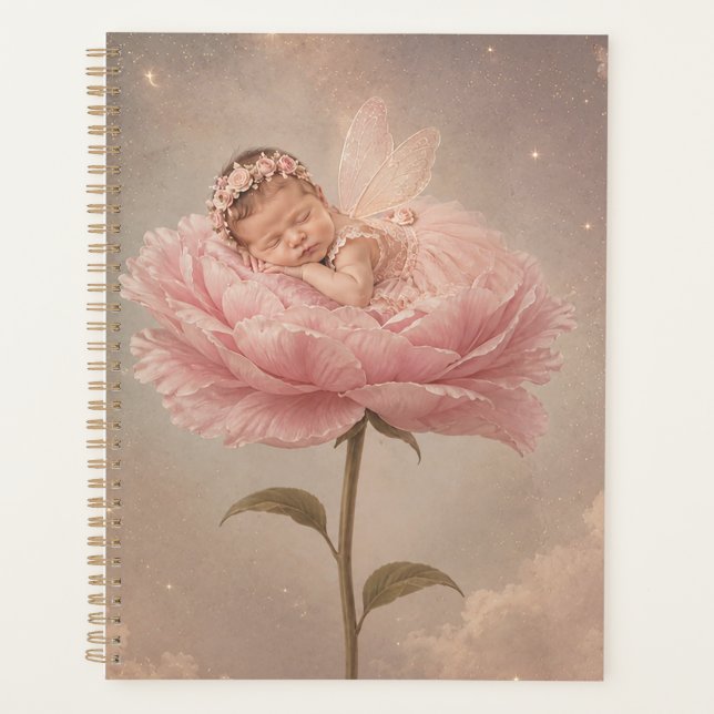 Agenda Bebê dormindo flor rosa (Frente)