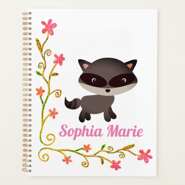 Agenda Bebê-guaxinim bonito com flores (Frente)