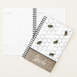 Agenda Bee e Honeycomb Faux Burlap | Monograma