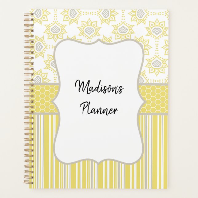 Agenda Bee Yellow e Cinza Custom Planner (Frente)