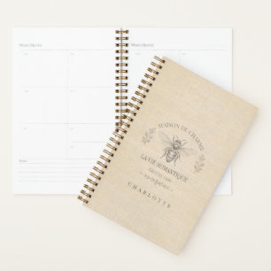 Agenda Bege Quente Gravura de Abelha País Francês Vintage