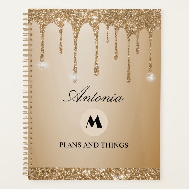 Agenda Beige Dourado com brilho picante com brilho (Frente)