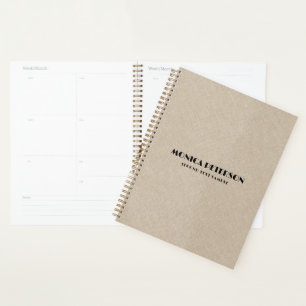 Agenda Beige Linen Black Typografia Design minimalista
