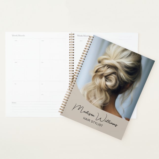 Agenda Beige Personalizado de Foto Personalizada de Salão (Exibição)