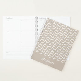 Agenda Béis e Branco Zigue-Zague Chevron com Nome