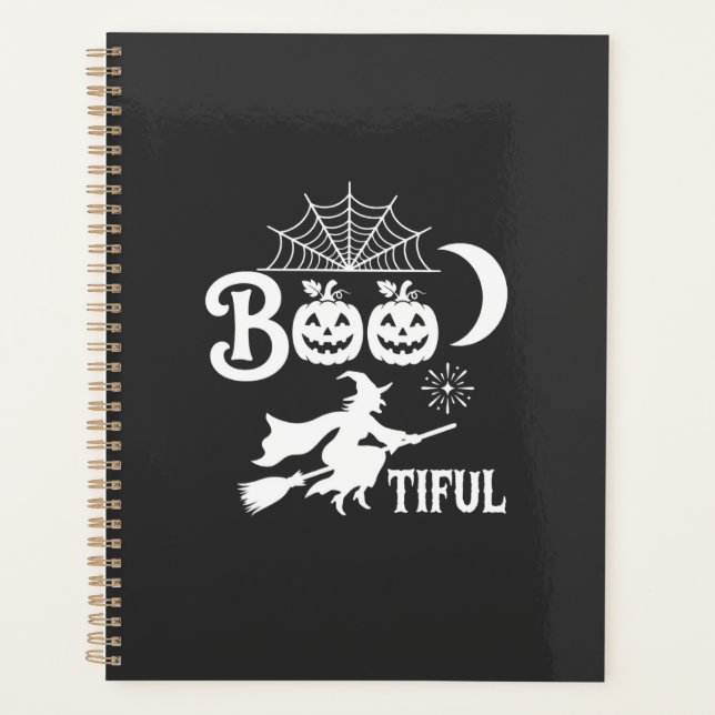 Agenda Bela decoração de Halloween da bruxa da lua Design (Frente)