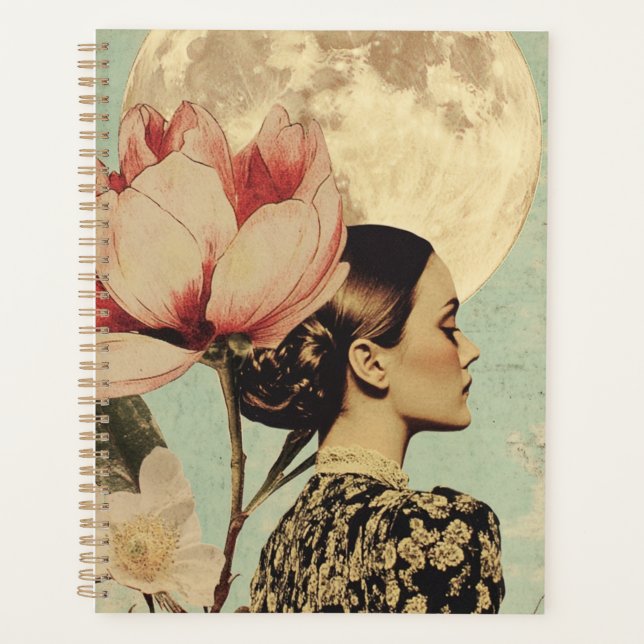 Agenda Bela Lua - Mulher com Flor Rosa e Lua (Frente)