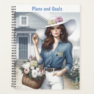Agenda Bela Senhora Carregando Flores Planos e Metas