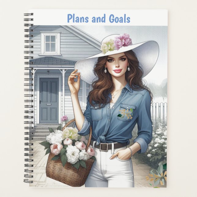 Agenda Bela Senhora Carregando Flores Planos e Metas (Frente)