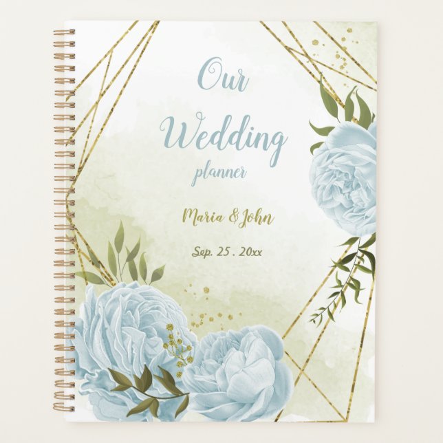 Agenda belas flores azuis, casamento botânico verde (Frente)