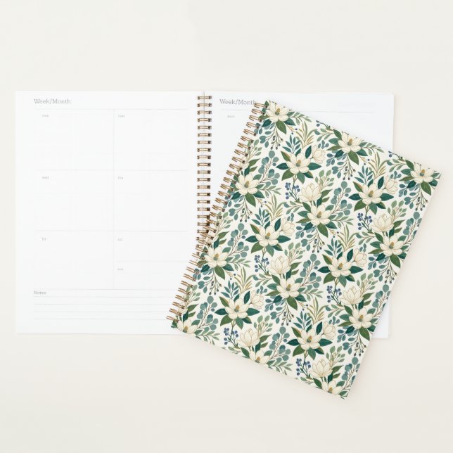 Agenda Belas Flores e Frutas Brancas Modernas (Exibição)
