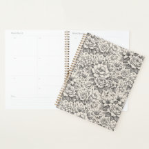 Belas Flores Gravadas em Preto Carvão e Branco