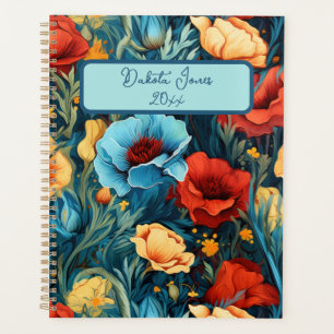 Agenda Belo Amarelo Azul Flores Botânicas Impressão