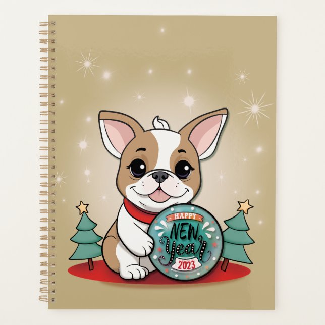 Agenda Belo Feliz ano novo francês Bulldog Engraçado (Frente)
