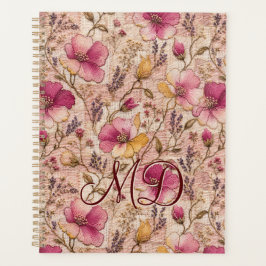 Agenda Belo Padrão de Flor Embroiderada em Pastel