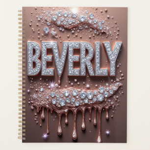 Agenda Beverly Nome em Ouro Rosé com Diamantes e Brilho F