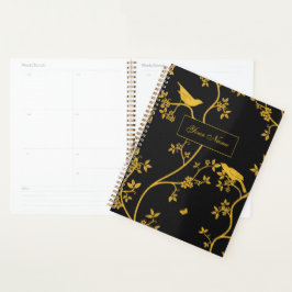 Agenda Biades Elegantes de Chinoiserie em Dourado e Negro