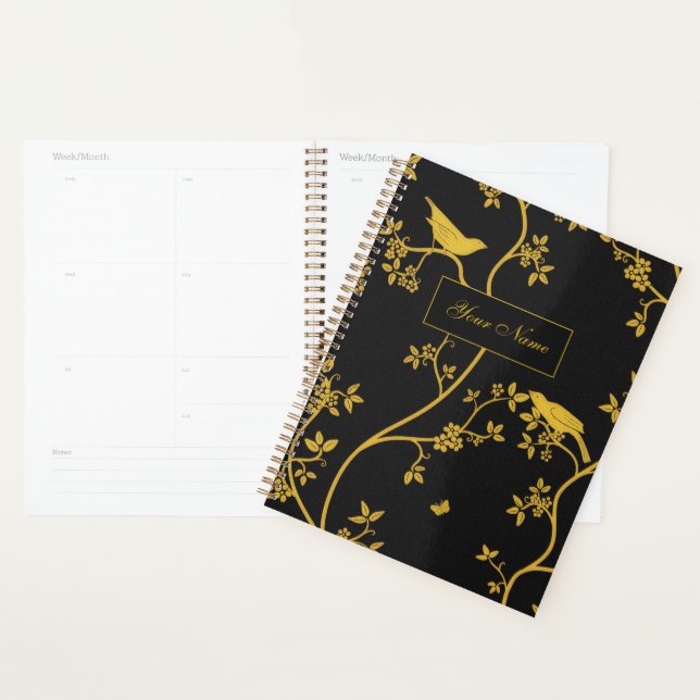Agenda Biades Elegantes de Chinoiserie em Dourado e Negro (Exibição)