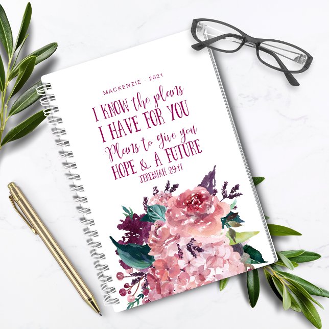Agenda Bíblia Cristã Personalizada Verse Floral (Personalized Christian Bible Verse Floral Planner)