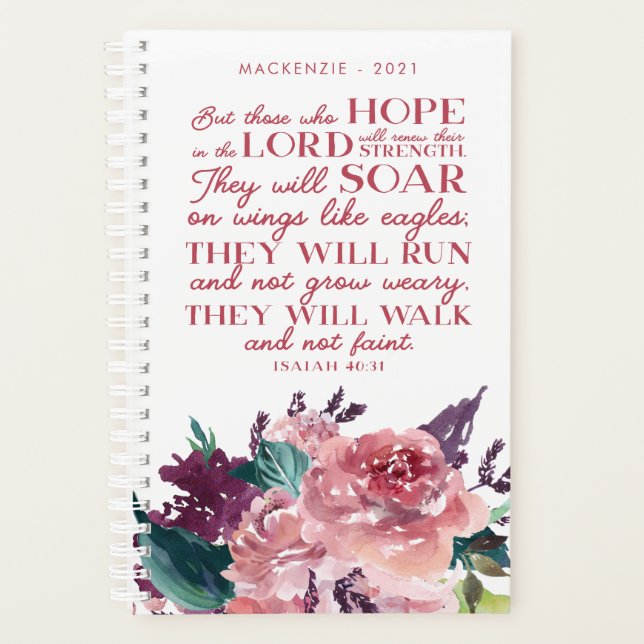 Agenda Bíblia Cristã Personalizada Verso Rosa Floral (Frente)