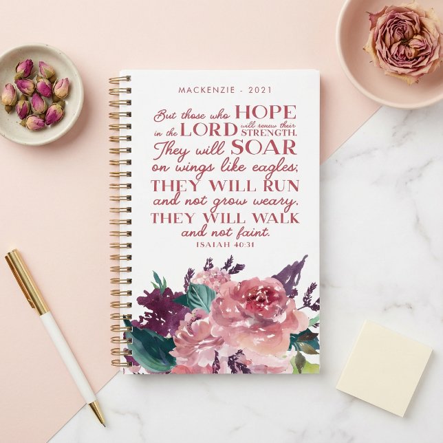 Agenda Bíblia Cristã Personalizada Verso Rosa Floral (Criador carregado)