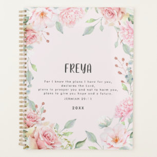 Agenda Bíblia de Quadro Floral Rosa Verso Personalizado