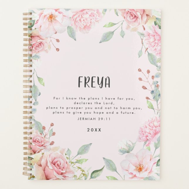 Agenda Bíblia de Quadro Floral Rosa Verso Personalizado (Frente)