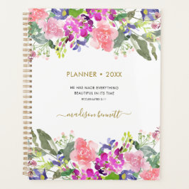Agenda Bíblia Floral Personalizada De Aquarela Verso