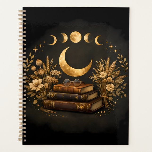 Agenda Biblioteca Mística Dourada & Arte Boho Botânica da (Frente)