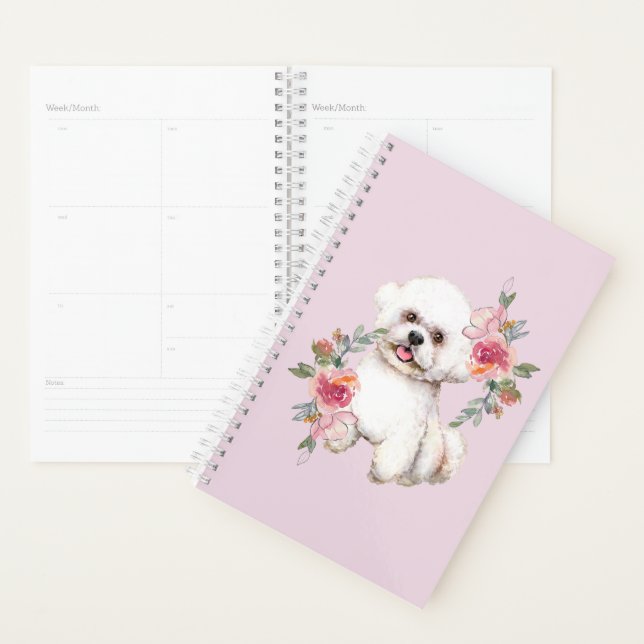 Agenda Bichon Bonito com Flores, Aquarela (Exibição)