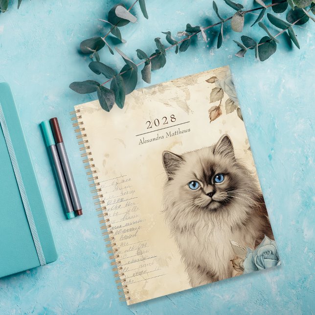 Agenda Birman Cat, estilo Vintage, personalizado (Personalize this vintage style planner with any year, name or other text.)
